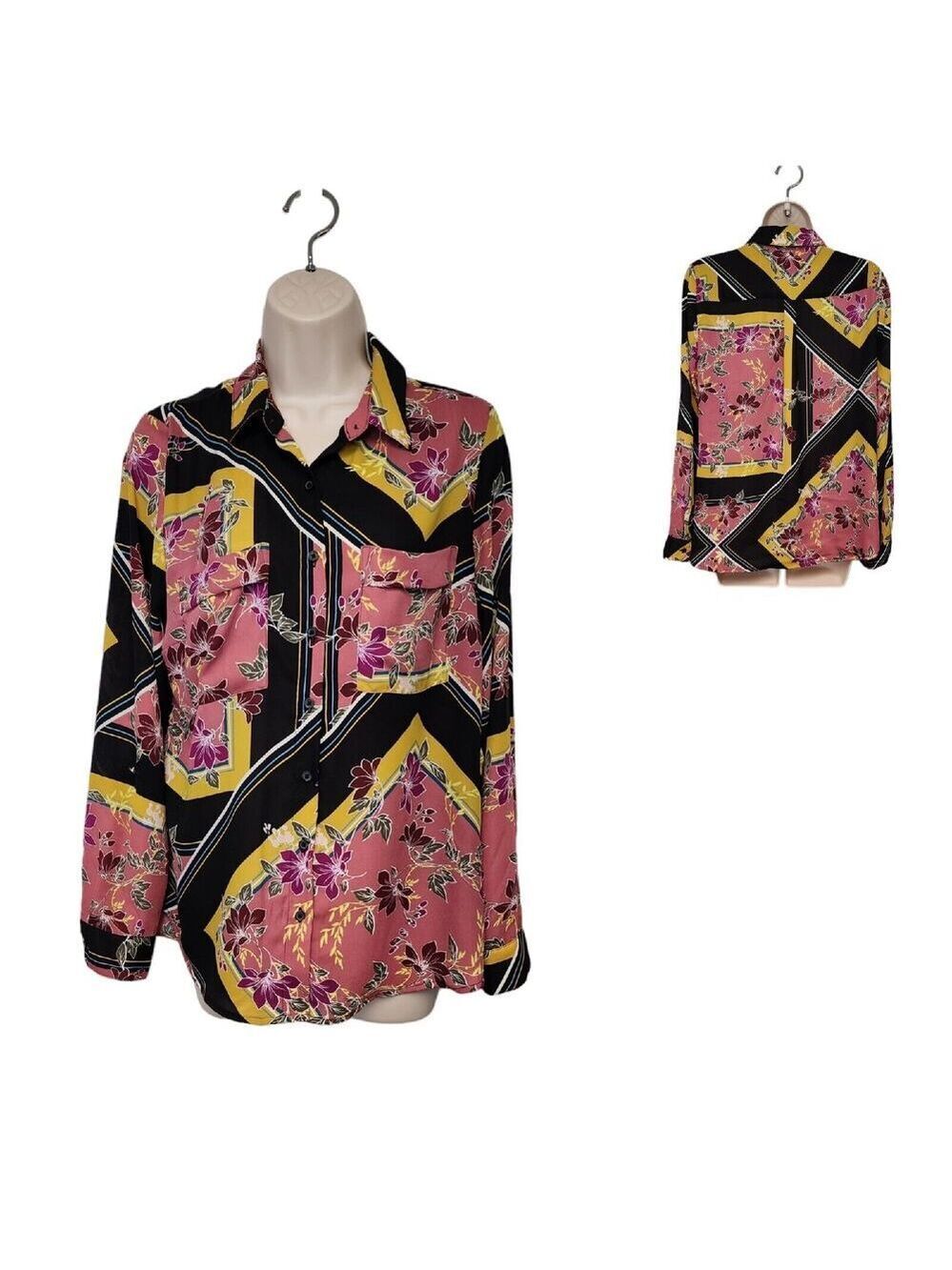 Apt 9 Womens Medium Roll-Tab Long Sleeve Floral Print Button Down Top/Blouse